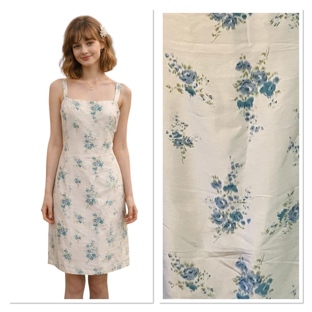 Vtg Ann Taylor Silk White Blue Floral Shift Slip Dress Feminine Cottage Chic 14